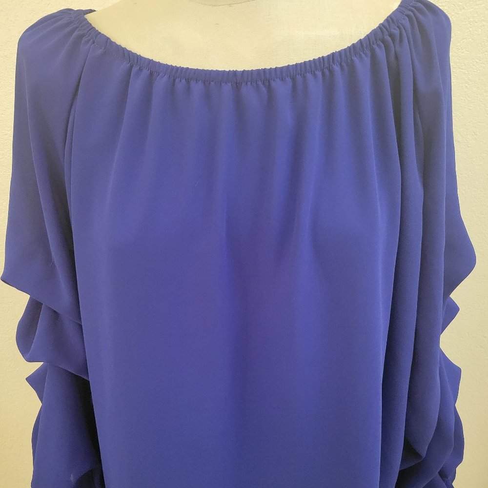 SIZE L AXYEH Royal Blue Long Ruffle Sleeve Blouse